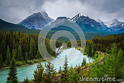 Morant`s Curve in bow valley, Banff National Park, Canada Stock Photo