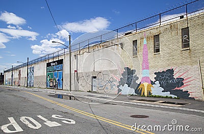 Iconic mural wall at the India Street Mural Project in Brooklyn Editorial Stock Photo