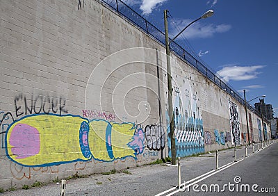 Iconic mural wall at the India Street Mural Project in Brooklyn Editorial Stock Photo