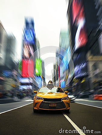 Iconic New York Taxi In Times Square With Dramatic Modern Effect Stock Photo