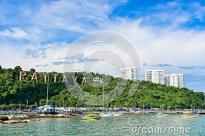 Iconic Pattaya City Sign on a Sunny Day Editorial Stock Photo