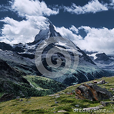 The Matterhorn seen from Valais, showing banner-cloud formation Stock Photo
