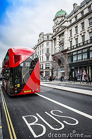 The iconic red Routemaster Bus in London Editorial Stock Photo