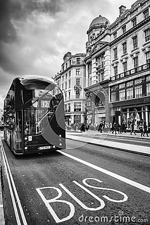 The iconic red Routemaster Bus in London Editorial Stock Photo