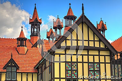 Decorative spires on the roof of the Rotorua Museum, New Zealand Editorial Stock Photo