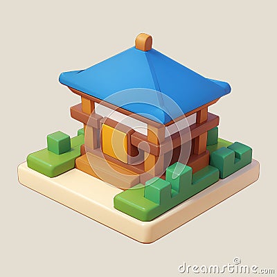 Iconic Sanctuaries: Isometric View of Temple Architecture Stock Photo