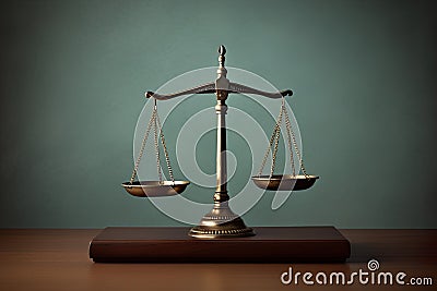 iconic scales of justice set against a studio background, symbolizing the core principles of law and the legal system. Stock Photo