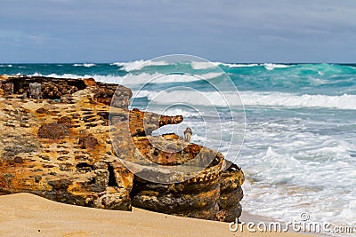 The iconic shipwreck of the SS Ferret and Ethel had the sand uncovered by a large storm on Ethel Beach, Yorke Peninsula, South Au Editorial Stock Photo