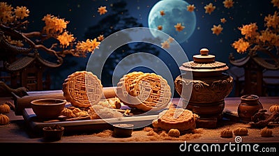 Classic mooncakes, cherished tradition of Chinese culture.AI Generated Stock Photo