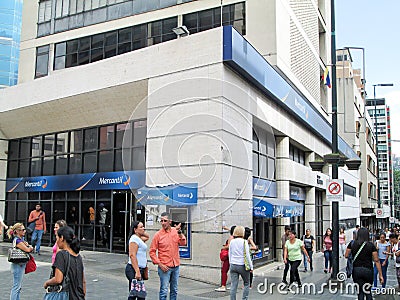 Iconic Venezuelan bank, Banco Mercantil, on Boulevard de Sabana Grande, Caracas, Venezuela Editorial Stock Photo