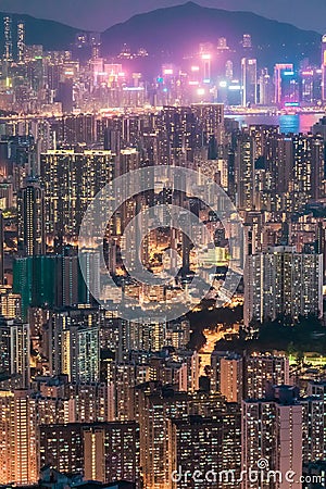 Iconic view of cityscape of Hong Kong at night Stock Photo