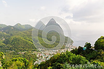 Iconic view of Piton mountains Stock Photo