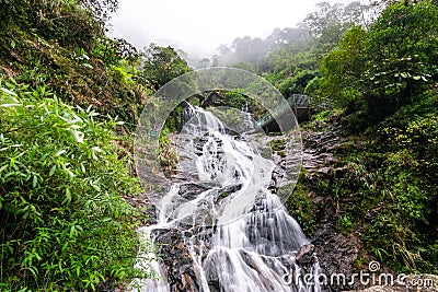iconic view of Silver Waterfall, the large beautiful waterfall in Sa Pa, Vietnam Stock Photo