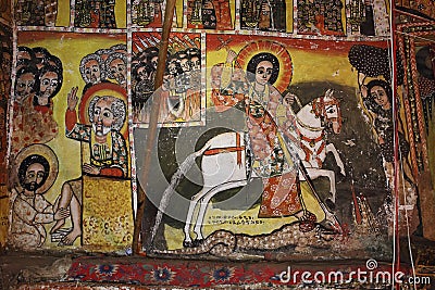 Iconographic scenes in Maryam Papasetti church in Ethiopia Stock Photo