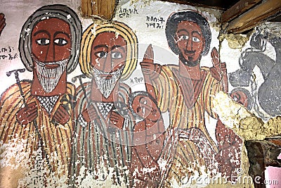 Iconographic scenes in Petros we Paulos church in Tigray regio Editorial Stock Photo