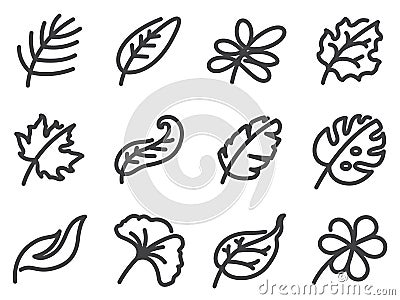 Leaves icon set. Flat line style. Vector Illustration