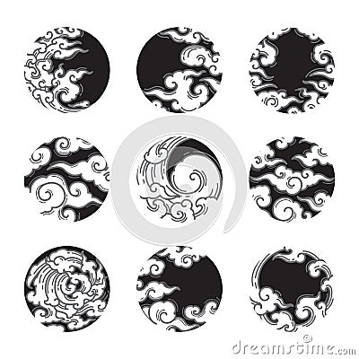 Oriental cloud in round shape frame icon. Japanese. Thai. Vector Illustration