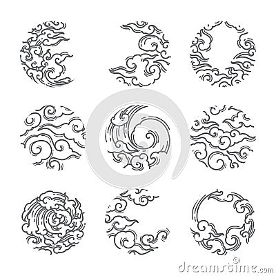 Oriental cloud in round shape frame icon. Japanese. Thai. Vector Illustration