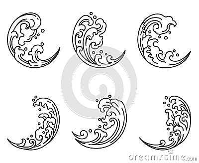 Oriental water wave in half moon shape icon. Japanese. Thai. Vector Illustration