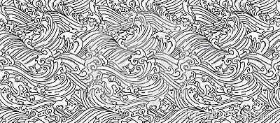 Oriental Water wave seamless wallpaper. Japanese. Chinese. Thai. Vector Illustration