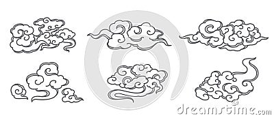 Asian Cloud line stroke icons. Japanese. Chinese. Thai. Vector Illustration