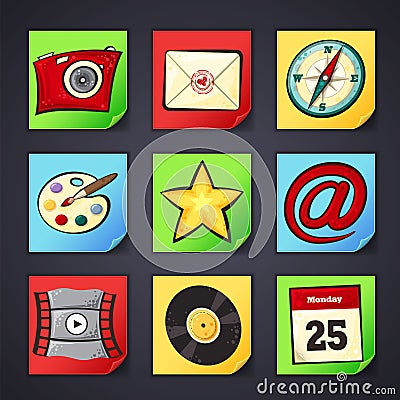 Icons for apps in cartoon style Vector Illustration