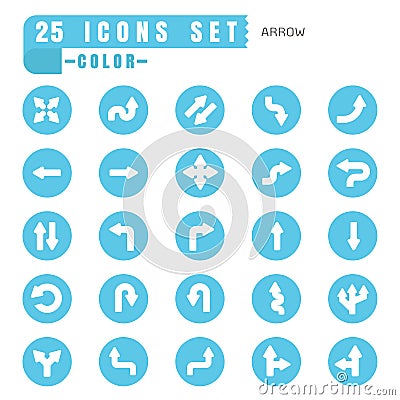 icons arrow color thin white in the circle blue on white background Vector Illustration