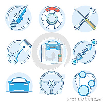 Icons of auto parts Vector Illustration