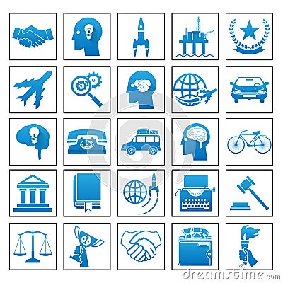 Icons Business Travel Sport law set retro flat design concept vector illustration Vector Illustration