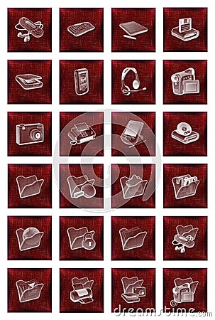 Icons buttons set in red Stock Photo