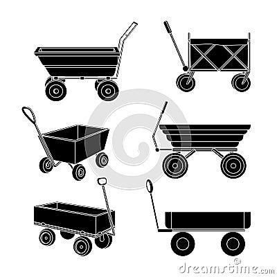 Icons of carts for gardening. Simple silhouette wheelbarrow icons. Construction and hardware stores Vector Illustration