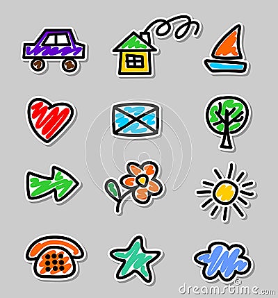 Icons children drawings Vector Illustration