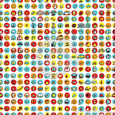 Icons and circles seamless pattern Vector Illustration