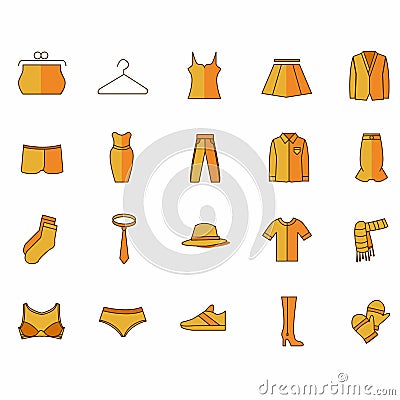 Icons with clothes of yellow color Vector Illustration