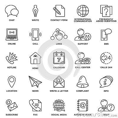 Icons contact us. Methods of communication and information. Thin lines. Vector Illustration