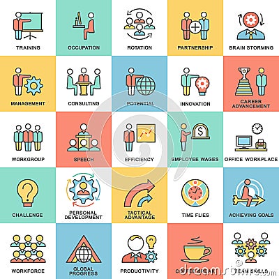 Icons corporate governance, business training. Vector Illustration