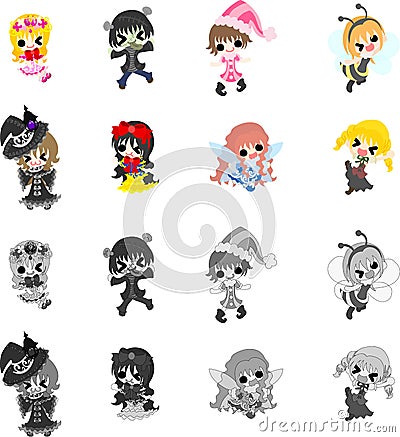 Icons of cute fairy tales Vector Illustration