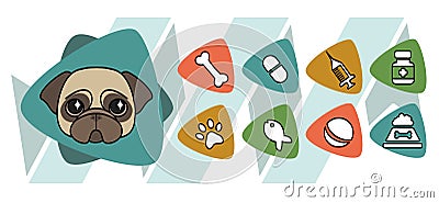 Icons depicting a pug Vector Illustration