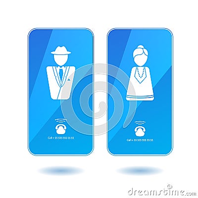 Icons of dialing mister and missis on screen Vector Illustration