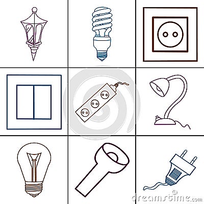 Icons of different electrical devices. Vector Illustration