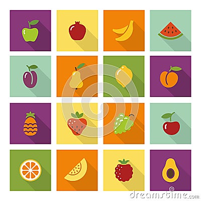 Flat icons of different fruits Vector Illustration