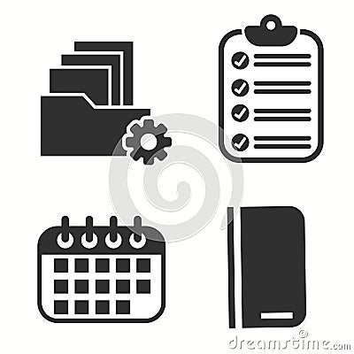 Icons document project, cheklist, page calendar, notebook Vector Illustration