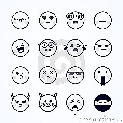 Vector Illustration Different Cute Emojis. Funny Emoticons Set. Vector Illustration