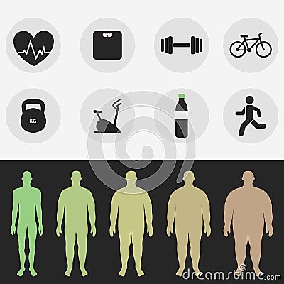 Icons, the figure of a man, sport, fitness, diet. Vector Vector Illustration