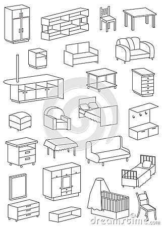 Icons furniture line on a white background Vector Illustration