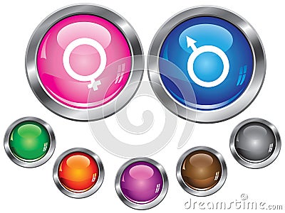 Icons with gender sign, empty button included Vector Illustration