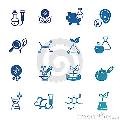 Icons of genetic modification biotechnology and dna research Vector Illustration