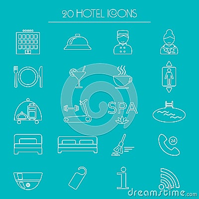 Icons of hotel service. Thin line icon. Hotel glyph. Vector Vector Illustration