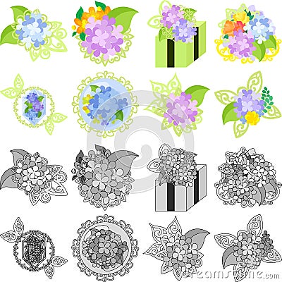 The icons of hydrangea Vector Illustration