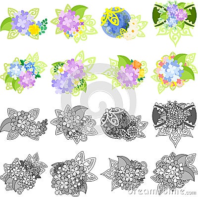 The icons of hydrangea Vector Illustration